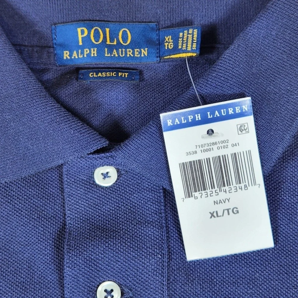 NWT Polo Ralph Lauren Mens Long Sleeve Polo Shirt Navy Blue Red Pony Mesh 2XL‎
